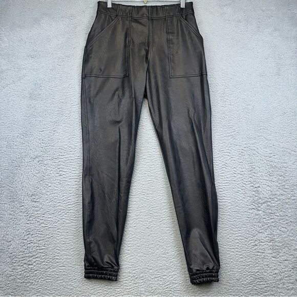 SPANX Pants - Spanx Faux Leather Leggings Womens Medium Black Stretch Pockets Casual Tapered‎